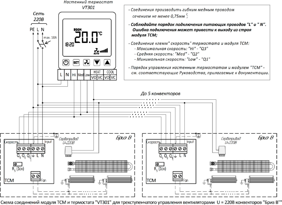Схема подключения Бриз В KZTO 260x80 220v